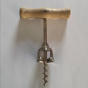 Vintage Corkscrew Wood T-Handle Open Bell Wine Bottle Opener Italy